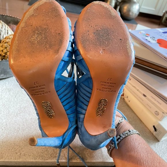 Aquazzura Blue Suede Heels sz 37 US 7 - Picture 5 of 6